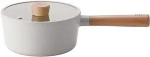 FIKA Kitchen Nonstick 1.7QT Sauce Pan with Glass Lid, Butter Warmer, Melting Saucepot, Induction Compatible Cookware, Healthy Cooking Ceramic Coating Pot with Wood Handle, Made in Korea (7"/ 18cm)