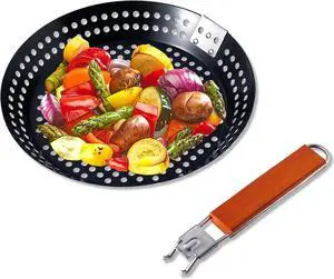 Grill Skillet, Pizza Grill Pan (12") Non-Stick Perfect for Fry Chapati,Cooking Vegetables and Seafood,Grill Topper with Removable Heat Resistant Handle (Removable Hand)