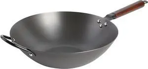 Babish Carbon Steel Flat Bottom Wok and Stir Fry Pan, 14-Inch