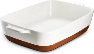 DOWAN Ceramic Baking Dish, 9x13 Deep Lasagna Pan, Large Casserole Dish with Handles, 4.3 Quarts Durable and Oven Safe Pan, for Roasting and Baking, Alabaster White