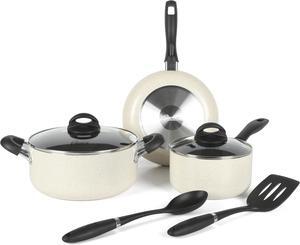 Oster Clairborne, 7-Piece Cookware Set, White w/Speckle