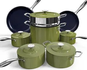 Nuwave Lux 13pc Forged Lightweight Cookware Set PFAS Free, Healthy G10 Duralon Ceramic Coating, Ultra Non-Stick, Stay-Cool Handles, Works on All Cooktops & Induction Ready