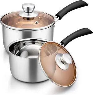 Herogo 1 Quart & 2 Quart Saucepan Set with Lid, 18/10 Stainless Steel Sauce Pan Pot, 2Qt 1Qt Saucepan for Home Kitchen Restaurant, Dishwasher Safe