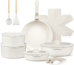 KOCH SYSTEME CS 17 PCS Pots and Pans Set, Nonstick Cookware Set Detachable Handle, Induction Kitchen Cookware Sets Non Stick with Removable Handle, RV cookware set, White