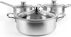 Stainless Steel Pots and Pans Set, 6 Piece Kitchen Cookware Sets with Glass Lids, Stay Cool Handle, Works with Induction, Electric and Gas Cooktops, Non Toxic, Oven & Dishwasher Safe