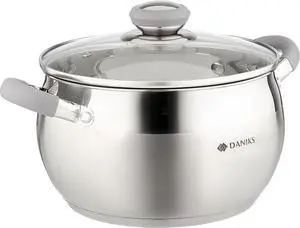 Daniks Modern Stainless Steel Stock Pot with Glass Lid  Induction 4 Quart, Dishwasher Safe, Heatproof Handles, For Soup, Pasta, Stew, Silver
