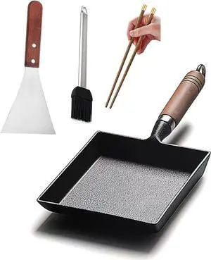 LI-GELISI Tamagoyaki Japanese Omelette Pan/Egg Pan,Rectangle Frying Pan Mini Frying Pan Iron Omelette Pan Tamagoyaki-ki Wooden Handle 9×7 inch