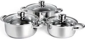 6-Piece Stainless Steel Pot Set, Non Stick Cookware Set with Lids (1.2 QT/1.6 QT/2.5 QT), Saucepan with Stay-Cool Handle, Dishwasher Safe, Compatible with Most Stovetops