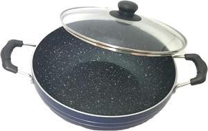 Induction Base Non-Stick Kadai with Glass Lid 240mm Deep Fry Pan Kadai Indian Kadhai For Roasting Pickling Deep Frying and Sautéing (2.2 Ltr)