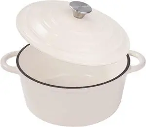 6 Quart Enameled Cast Iron Dutch Oven Pot with Lid, Dual Handle for Bread Baking, Pre-Seasoned Cookware, Heavy-Duty, Oven Safe up to 500° F, Non-stick & Applicable All Cookings, Beige