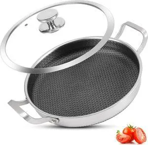 Stainless Steel Pan With Cooking Lid,13 Inch Non Stick Frying Pans, PFOA Free, Dishwasher and Oven Safe Cooking Fry Pans (13 INCH PAN)