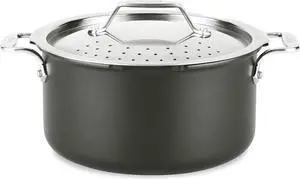 All-Clad HA1 Hard Anodized Nonstick Stockpot, Multi-Pot with Strainer 6 Quart Oven Broiler Safe 500F Strainer, Pasta Strainer with Handle, Pots and Pans Black