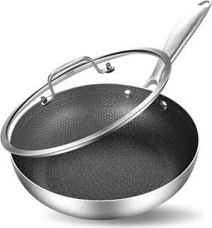 Inqibee 8 Inch Hybrid Tri-Ply Stainless Steel Sauté Pan with Lid,Non-stick Frying Pan,Skillet,Induction Chef's Pan,Heavy Duty and Oven Safe,Riveted Handle.