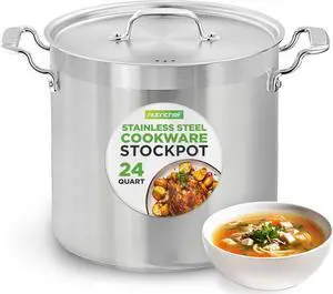 NutriChef Stainless Steel Cookware Stock Pot - 24 Quart, Heavy Duty Induction Soup Pot With Lid, Induction, Ceramic, Glass and Halogen Cooktops Compatible - NCSPT24Q