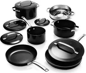 Gotham Steel Modern 11 Pc Ceramic Pots and Pans Set Non Stick, Professional Elegant Kitchen Cookware Sets with Steamer for Cooking, Non Toxic Made without PFOS PFOS, Dishwasher & Oven Safe