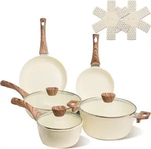 ZHANG XIAO QUAN SINCE 1628 Pots and Pans Sets Non Stick, PTFE/PFAS/PFOA Free Pots and Pans, 10Pcs Aluminium Non Toxic Cookware Set, Cream White Pots and Pans Set ZHANG XIAO QUAN SINCE 1628 Pots and Pans Sets Non Stick, PTFE/PFAS/PFOA Free Pots and Pans, 10Pcs Aluminium Non Toxic Cookware Set, Cream White Pots and Pans Set
