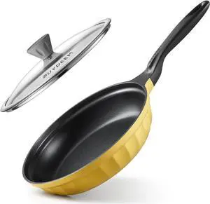 BUYDEEM Cast Aluminum Non Stick Frying Pan 10.2 Inch, Rapid Even Heating Skillet with Glass Lid, All Stovetops Compatible, No PFOA/PFAS Egg Pan with Cool Handle, Cheflite Series CP151 Mellow Yellow