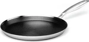 Stainless Steel Crepe Pan - 12 Inch Nonstick Crepe Pan, Stainless Steel Honeycomb Coating Pancake Pan, Non Stick Flat Skillet Tawa Dosa Tortilla Griddle Pan, Induction Compatible, PFOA Free