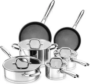 P&P CHEF 10 Pcs Stainless Steel Pots and Pans Sets, Kitchen Cookware Set of 6, Induction Cooking Pot & Saucepans with Lids, Nonstick Frying Pans & Saute Pan