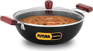 Hawkins Futura 5 Litre Deep Kadhai, Non Stick Kadai with Glass Lid, Flat Bottom Induction Kadhai, Black (INK50G)