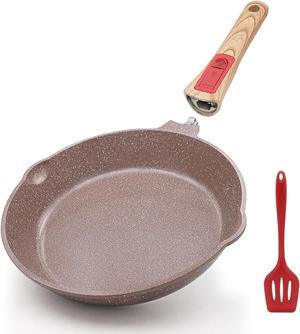 Nonstick Ceramic Deep Frying Pan, 10 Inch Healthy Frying Pan Skillet with Removable Handle, Oven& Dishwasher Safe, PFAS PFOA & PTFE Free (Brown)
