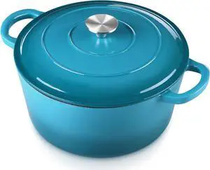 E-far 6 Quart Dutch Oven, Enameled Cast Iron Dutch Oven Pot with Lid, Nonstick Round Cookware for Braising/Stews/Roasting/Bread Baking/Cooking, Heavy Duty, Induction & Oven Safe - Green