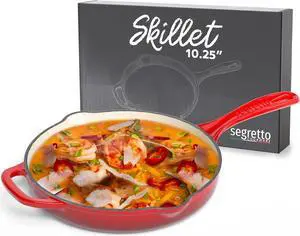 Enameled Cast Iron Skillet, 10.25-IN Rosso (Gradient Red) Enamel Skillet Pan, No Seasoning Required and Cast Iron Frying Pan