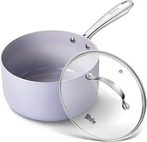3QT Nonstick Saucepan with Lid, Toxin-Free Ceramic Coating, Small Pot with Stainless Steel Handle, Easy to Clean, Suitable for All Stoves&Oven Safe, Gradient Purple Pan