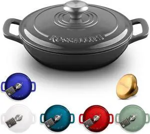 Signature Enameled Cast Iron Braiser, Non-Stick Serving Pot with Tight Fitting Lid for Perfect Roasting, Baking, Sauteing, Searing, and Pan Frying | 1.5Q (1.4L) - Oyster Grey