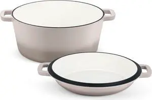 TeamFar 5 Quart Dutch Oven, 2 In 1 Enameled Cast Iron Dutch Oven Pot Cookware with Skillet Lid, for Bread Baking Braising Stewing Roasting, Sturdy & Nonstick, Oven Safe & Fit for Induction (Khaki)