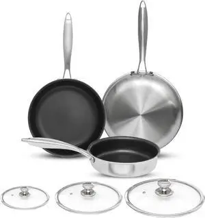 AUDANNE 6 Piece Nonstick Frying Pan Set Stainless Steel with Lid, 8 inch &10 inch & 12 inch Non Stick Skillet with Handle - PFOA Free, Oven Safe Non-stick Teflon Coating Induction Cooking Cookware