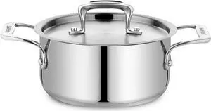 Stockpot  2 Quart  Brushed Stainless Steel  Heavy Duty Induction Pot with Lid and Riveted Handles  For Soup, Seafood, Stock, Canning and for Catering for Large Groups and Events by BAKKEN