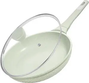Non Stick Frying Pan 11 Inch with Tempered Glass Lid - Super Nonstick, 100% PFOA/PFAS Free & Healthy Non-Toxic - Omelette & Egg Pan Skillet for All Stovetops (Induction/Gas/Electric), Dishwasher Safe