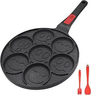 Pancake Pan 7 Holes, Non Stick Mini Crepe Pan with Detachable Handle, Pancake Mold for Kids, Oven Safe, Black
