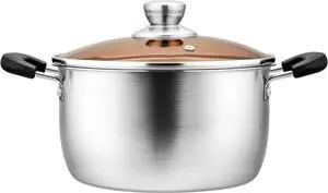 P&P CHEF 4 Quart Pot with Lid, Stainless Steel Stockpot Cooking Stock Pot for Soup, Heat-Proof Double Handles with Visible Lid, Dishwasher Safe & Non Toxic