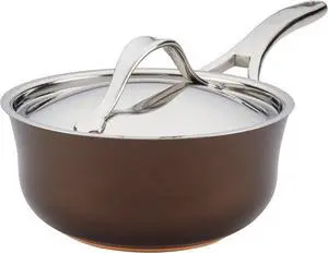 Anolon Nouvelle Copper Hard Anodized Nonstick Sauce Pan/Saucepan/Saucier, 2.5 Quart, Brown, Sable