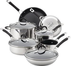 Circulon Momentum Stainless Steel Nonstick Cookware Set with Glass Lids, 11-Piece Pot and Pan Set, Stainless Steel