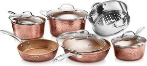 Gotham Steel Hammered Collection Pots and Pans 10 Piece Premium Ceramic Cookware Set  with Triple Coated Ultra Nonstick Surface for Even Heating, Oven, Stovetop & Dishwasher Safe