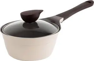 Neoflam 1.9qt Saucepan Butter Warmer Milk Boiling|Melting Pot, Ecolon Healthy Ceramic Nonstick Coating PFOA-free, 2 Pour Spouts, Dishwasher Safe, Ivory