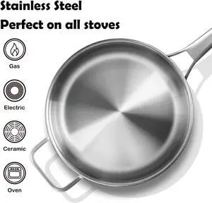Chefmate Saute Pan,5 Quart Saute pan,Stainless Steel Cookware,Stainless Steel skillet,12 inch Stainless Steel Saute Pans with Lid,Dishwasher and Oven Safe, Works on All Cooktops