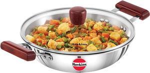 Hawkins 2.5 Litre Deep Fry Pan, Triply Stainless Steel Kadai with Glass Lid, Flat Bottom Induction Kadhai, Silver (SSD25G)