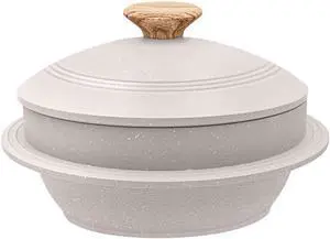 Cast Aluminum Pot with Lid, 7 in Non-Stick Casserole Dish Korean Stone Bowl Induction Compatible, White