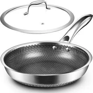 MDHAND 10-Inch Nonstick Frying Pan with Tempered Glass Lid  Premium Stainless Steel Skillet with Stay-Cool Handle, Dishwasher & Oven Safe, Induction-Ready, PFOA-Free  Compatible with All Cooktops