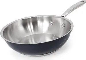 HOMICHEF Navy Gray 9.5-Inch NICKEL FREE Fry Pan Stainless Steel (No Toxic Non Stick Coating) - Induction Cookware Frying Pan - Noble Fry Pan Stainless Steel Wok Nickel Free Pans Skillets
