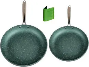 WaxonWare Non Stick Frying Pans Set of 2 - PFOA Free, Emerald Green Pan, 9.5 & 11 Inch Non Stick Skillets - Frying Pan Skillet, Induction Cooking Ceramic Pan, Non Stick Pans - Emerald Series