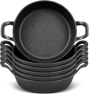 Mini Cast Iron Skillets 7 x 7 x 1.7 Inch Cast Iron Pan Small Ramekin Set Black Casserole Dish Cast Iron Cookware Oven Safe Mini Skillets for Kitchen Indoor Outdoor Picnic6 pack