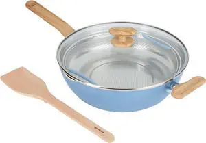 GoodCook Healthy Ceramic Titanium-infused All-in-One Pan with Tempered Glass Lid, Steamer Basket, and Spatula, Light Blue  Induction Cookware, Nonstick Cooking Pan, Food Cooker and Steamer