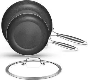Inqibee 8.5-10 Inch Hybrid Non-stick Tri-Ply Stainless Steel Sauté Pan Set with A Lid,Nonstick Frying Pan Set of 2,Skillets,Induction Cooking Pans,Heavy Duty and Oven Safe.