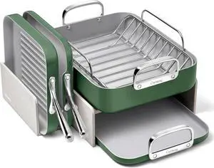 Caraway Square Cookware Set - Square Pans Set - Perfect for Griddling, Toasting, Searing, Roasting, and More - Non-Stick Ceramic Coated Pans - Non Toxic, PTFE & PFOA Free - Sage