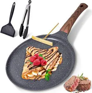 AOSION 11 inch Crepe Pan Nonstick Dosa Tawa Pan,Ceramic Coating Skillet Pan,Tortilla Pan for Pancake Omelette Steak Frying Egg with Ergonmic Handle,For All Stoves
